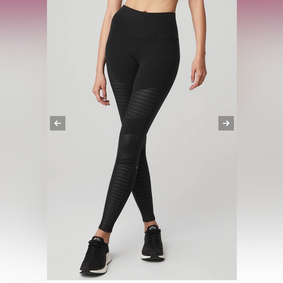 Alo yoga high waist 7/8 moto leggings in black/black glossy - S - Picture 2 of 5